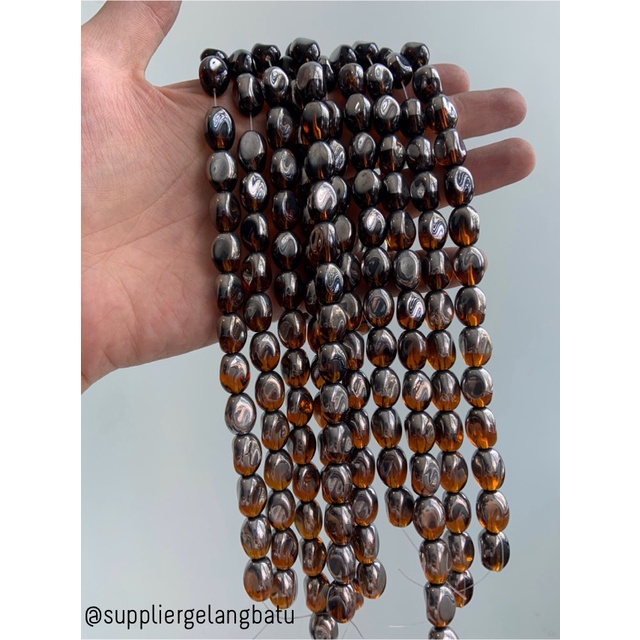 kristal CEKO KACANG SILVER brown quartz 10mm coklat PERAK oval cutting