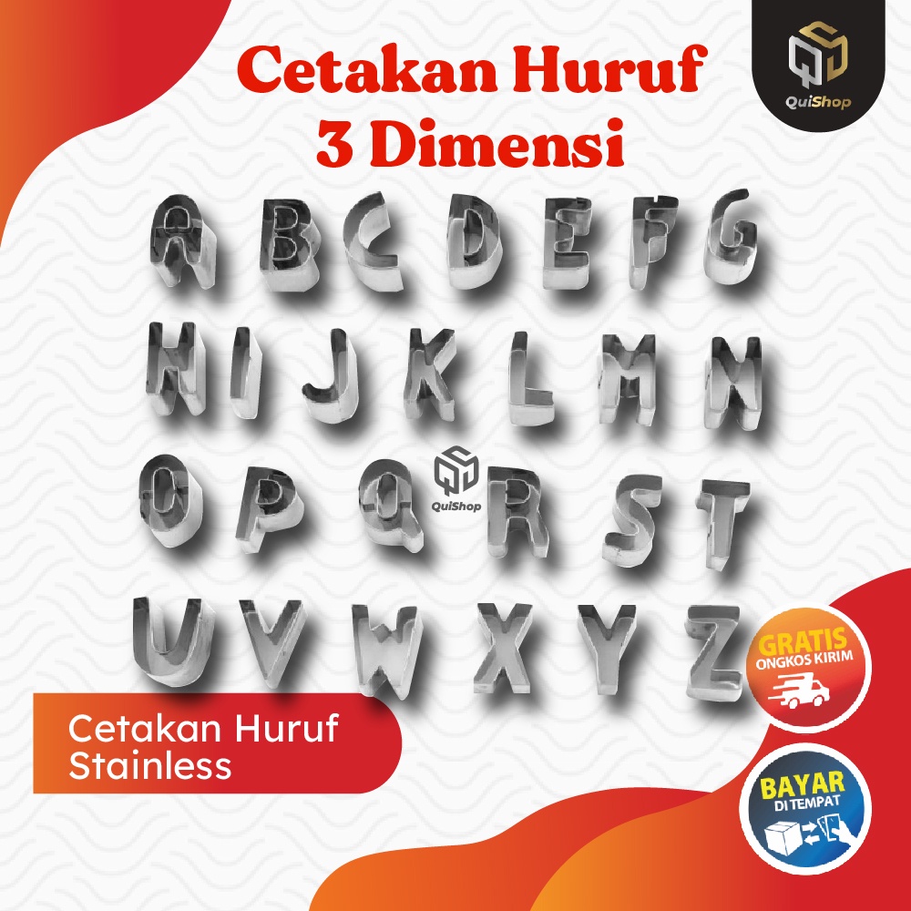 Cetakan kue Huruf Stainless 26 piece set alpabet 3 Dimensi DIY Letters