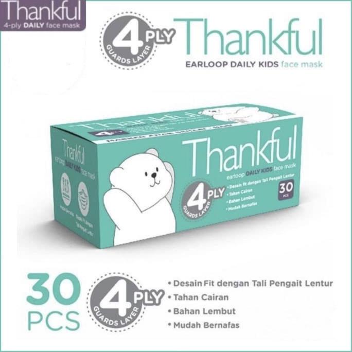 MURAH Masker anak 4 ply earloop/ masker medis Thankful anak warna putih