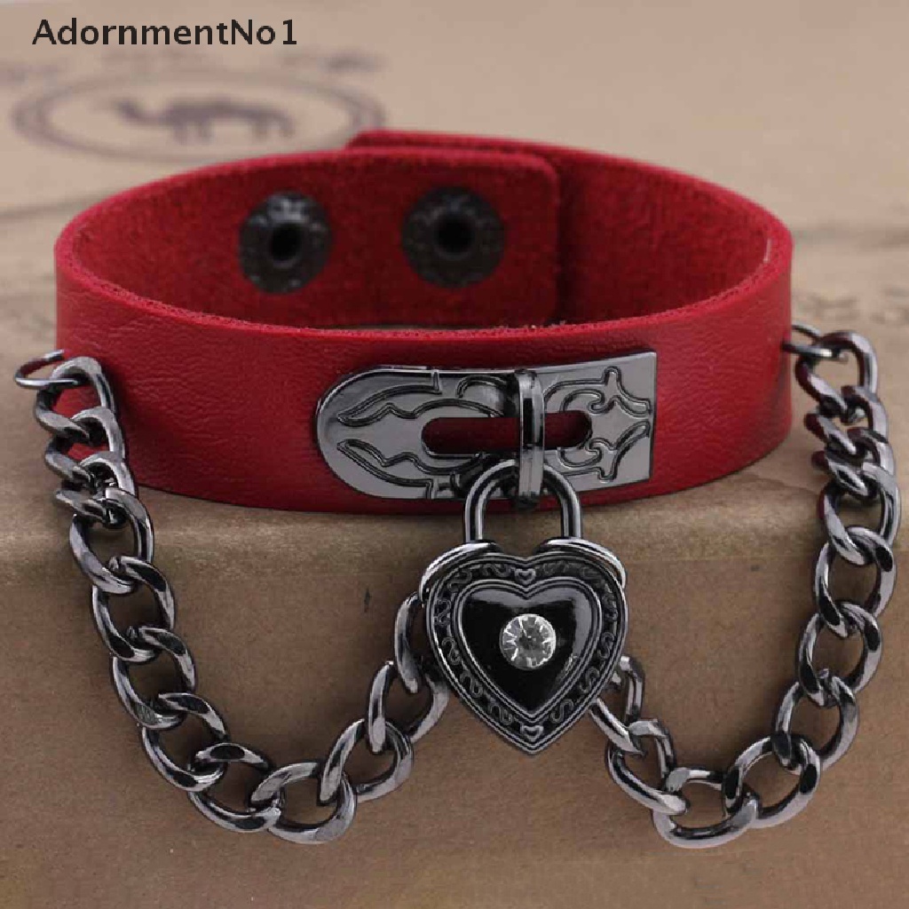 (AdornmentNo1) Gelang Tangan Kulit Aksen Hati + Berlian Imitasi Gaya Punk / Gothic Untuk Wanita