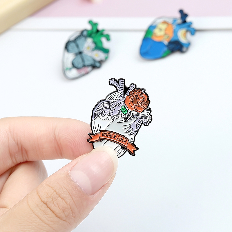 Bros Pin Enamel Bentuk Hati Desain Van Gogh Starry Night Wave Universe Broken Hug Rose Untuk Tas
