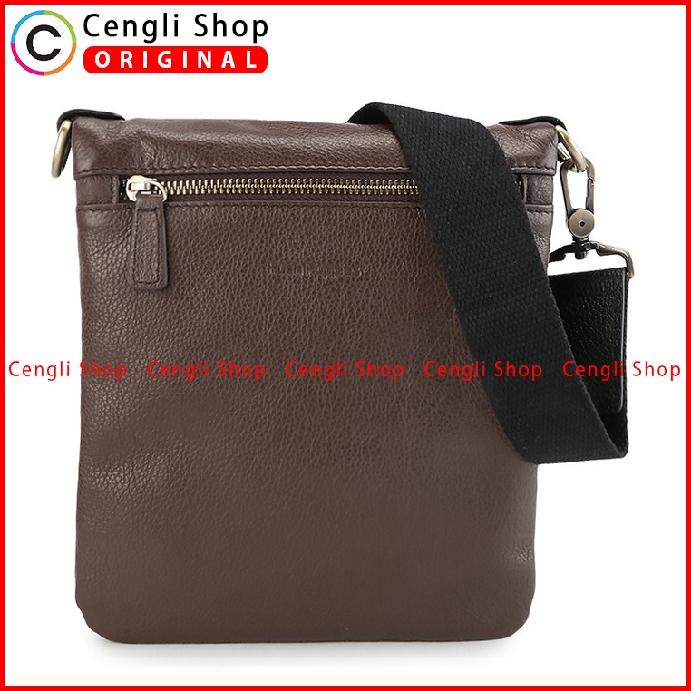 TAS SELEMPANG KULIT PRIA HUSH PUPPIES LEATHER SLING BAG ORIGINAL COKLAT BROWN HM095