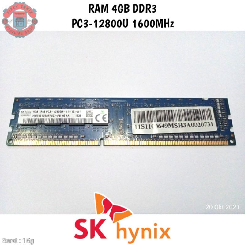 RAM 1x4GB DDR3 PC3-12800U 1600MHz SK Hynix • LongDIMM Memory DIMM 4GB Single Rank Channel Komputer P