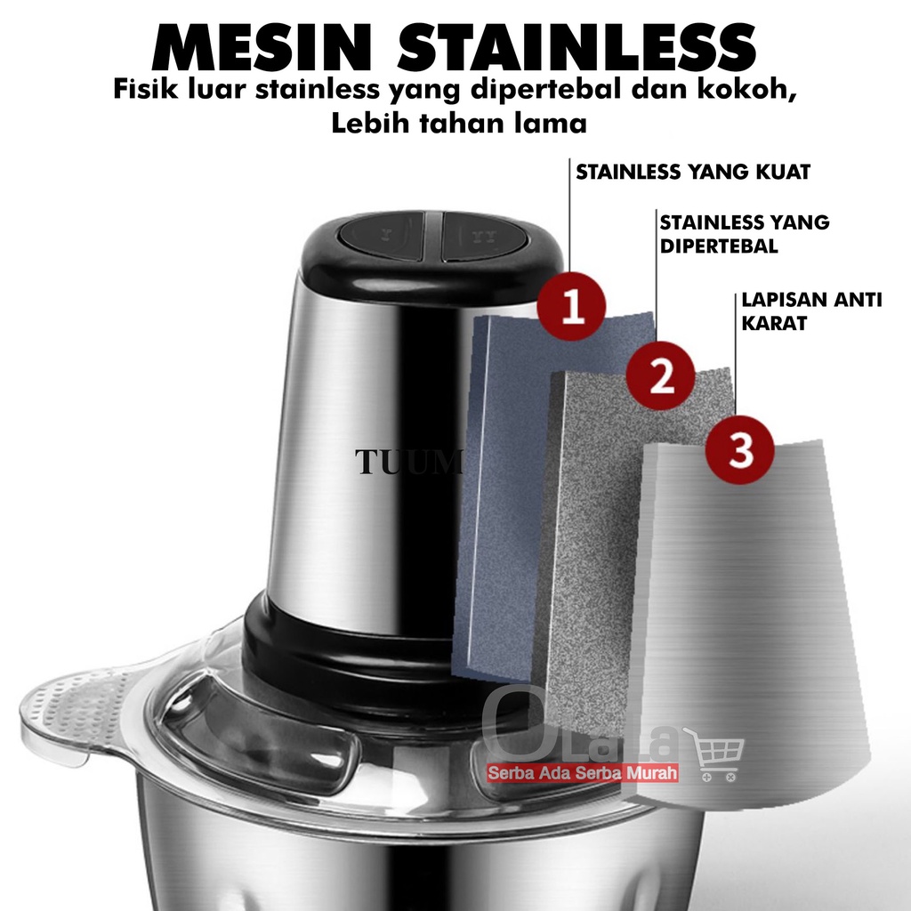 BLENDER / CHOPPER STAINLESS MULTIFUNGSI 2L OLL-8622/OLL-0810/TM-8611