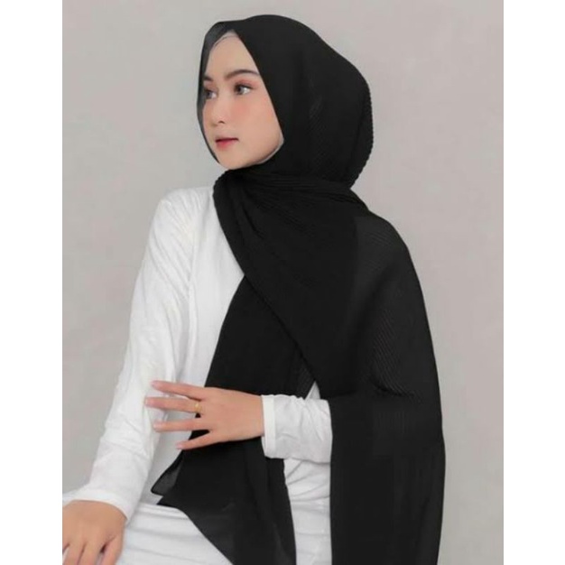 Jilbab Pashmina Full Plisket Premium Warna Hitam | Hijab Pashmina | Kerudung Pashmina | Plisket Lidi