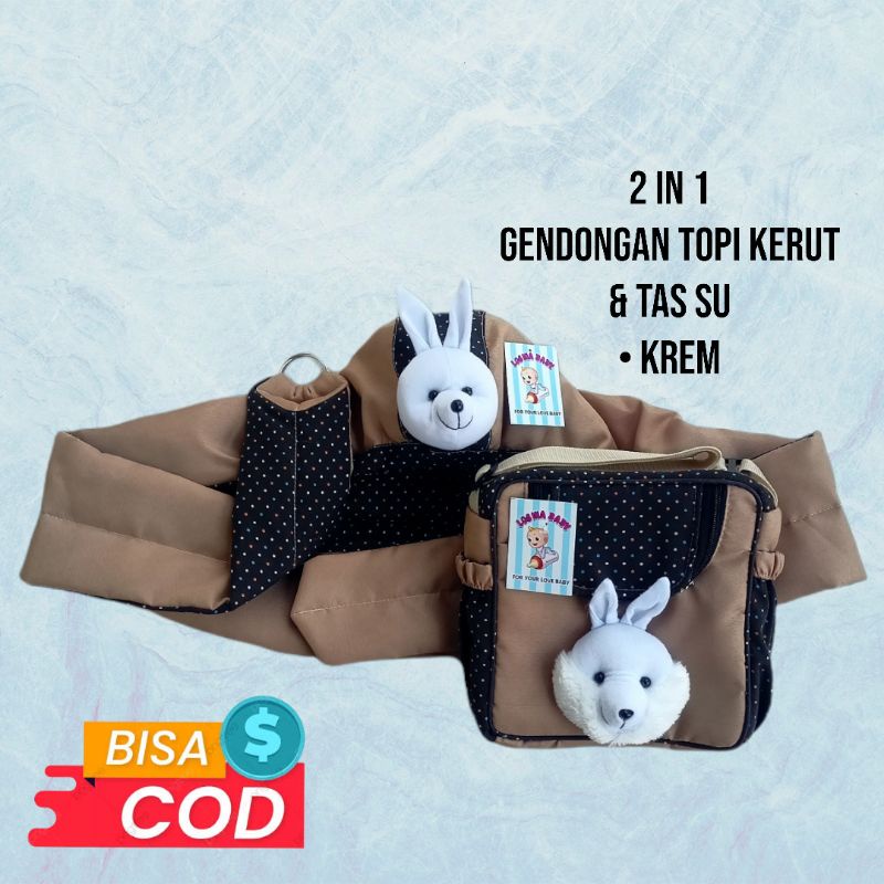 set gendongan topi kerut bayi &amp; tas kecil termurah