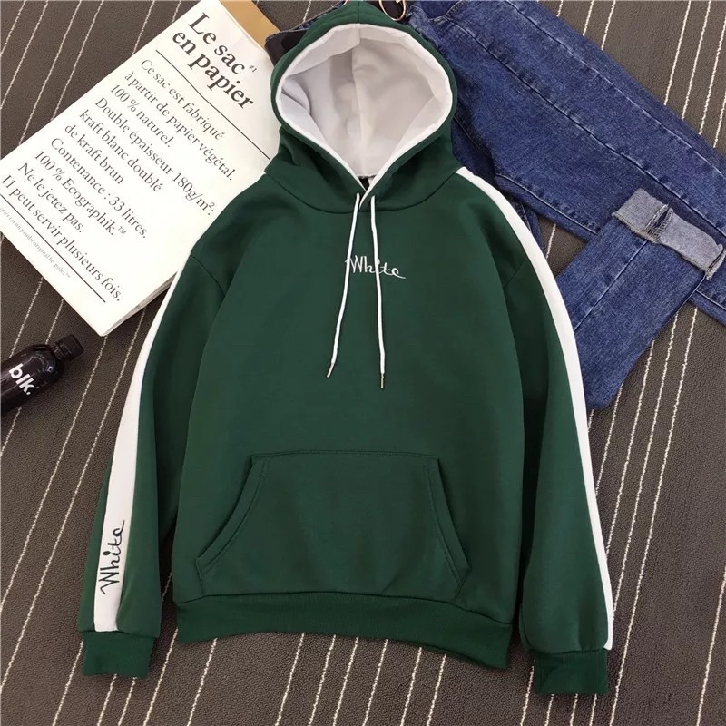 switer hoodie polos bordier WHITE HOODIE BORDIER switer hoodie unisex pria wanita ukuran M L XL