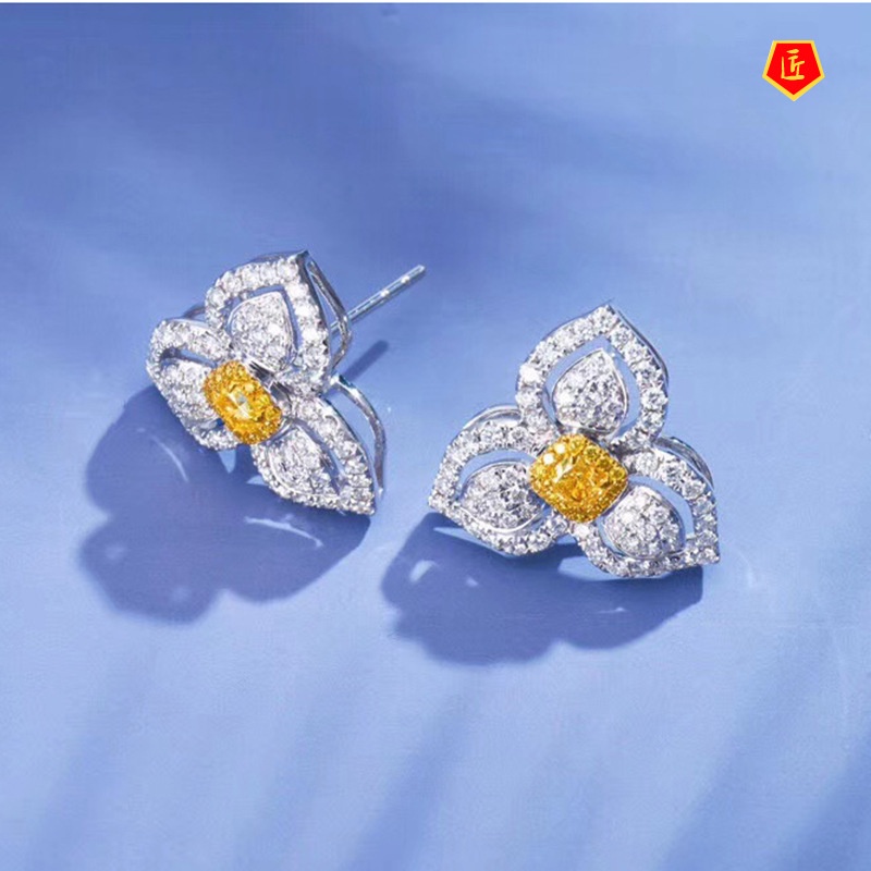 [Ready Stock]Affordable Luxury Fashion Three Petals Yellow Diamond Ear Studs