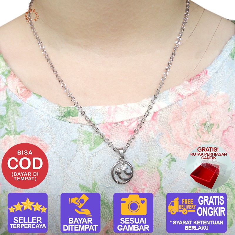 Lovelybutik Kalung Titanium Anti Karat  Garden Kalung Titanium Wanita Uk 45 cm BONUS KOTAK PERHIASAN