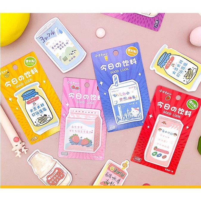 NunuLisaTan - Sticky note Korean Milk juice Notes paper lucu Memo tempel minuman korea Kucing Kotak