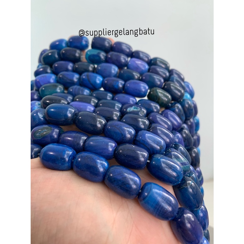 batu alam Penden tabung BLUE carnelian 2 x 1,5 cm biru bahan craft