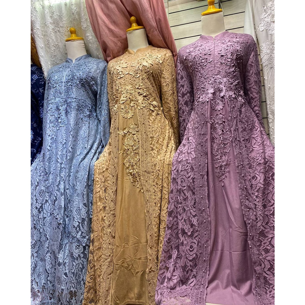Gamis Kerancang Full Brokat Model Buka Tutup Pintu Tersedia Ukuran Jumbo/Gamis Pesta Mewah Bahan Bro