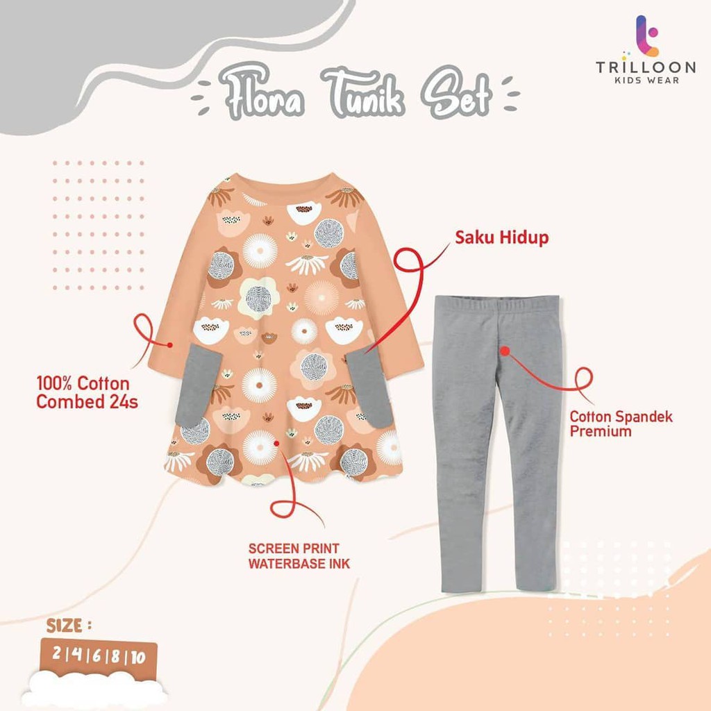 Afsheenastore TRILLOON - FLORA TUNIK SET | ready size 2 4 8 10 Th