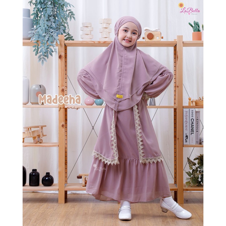 ( 3 - 12 TAHUN ) BAJU MUSLIM ANAK PEREMPUAN ORIGINAL LABELLA TERBARU MADEENA FULL CERUTI / GAMIS ANA