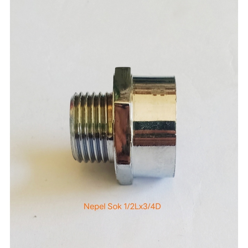 Nepel sok drat luar 1/2 "X sok drat dalam 3/4" KUNINGAN