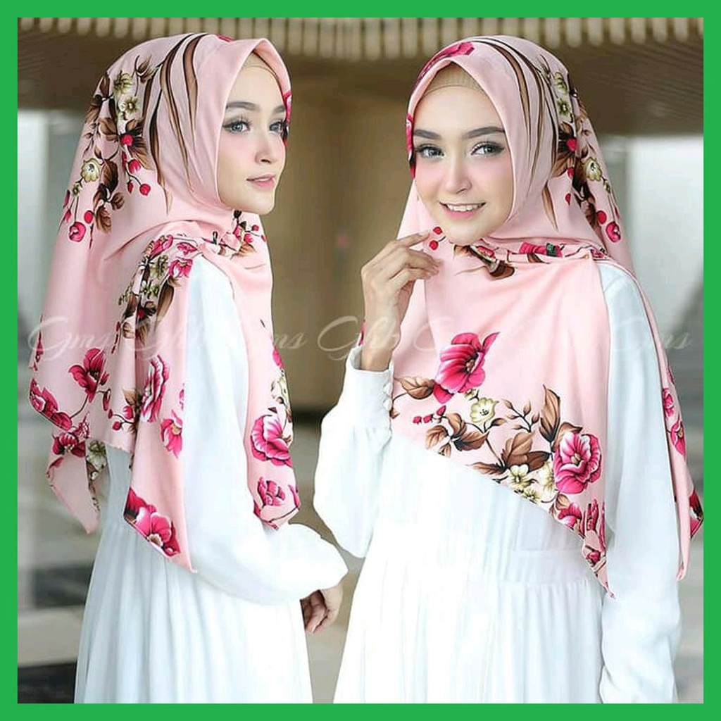 ✅ Gayatri Triangle Hijab Segi Tiga Instan Bubbleprint Kerudung Motif Bunga Blooming Rose White Cream