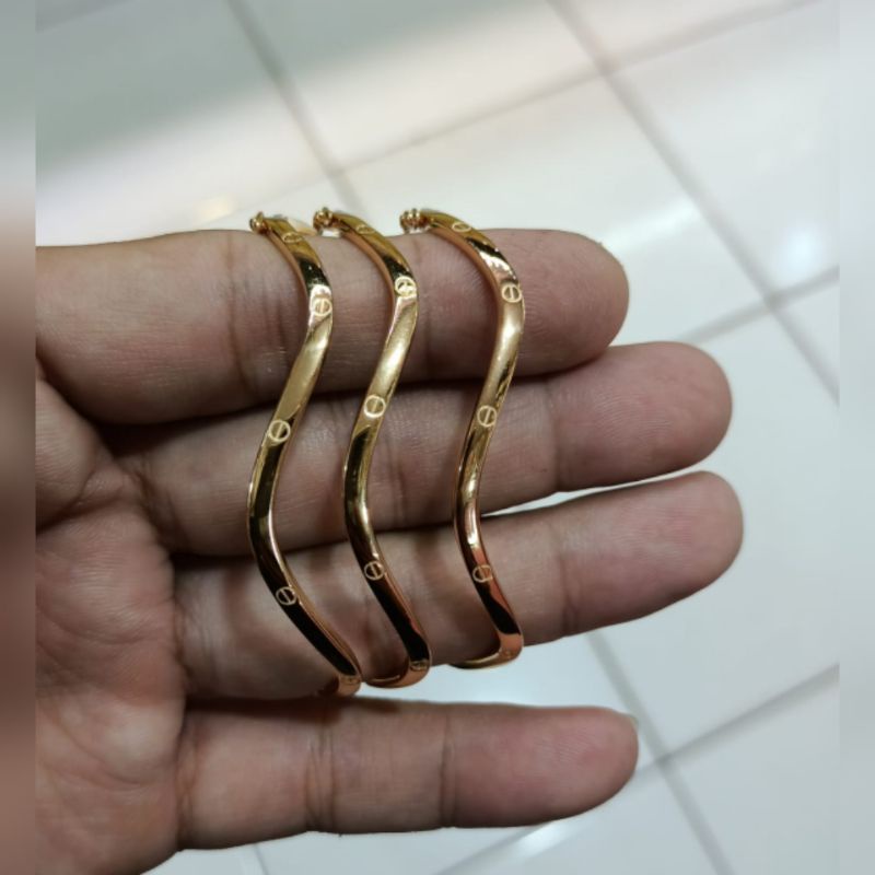 Gelang pipa Gelombang, Perak 925, Sepuh Emas Rosegold