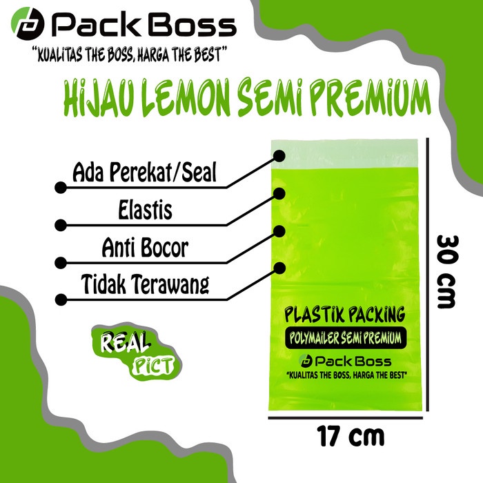 

POLYMAILER PACKBOSS 17X30 ISI ±100 *KUALITAS BOSS * HARGA TERMURAH* - IJO LEMON SEMI