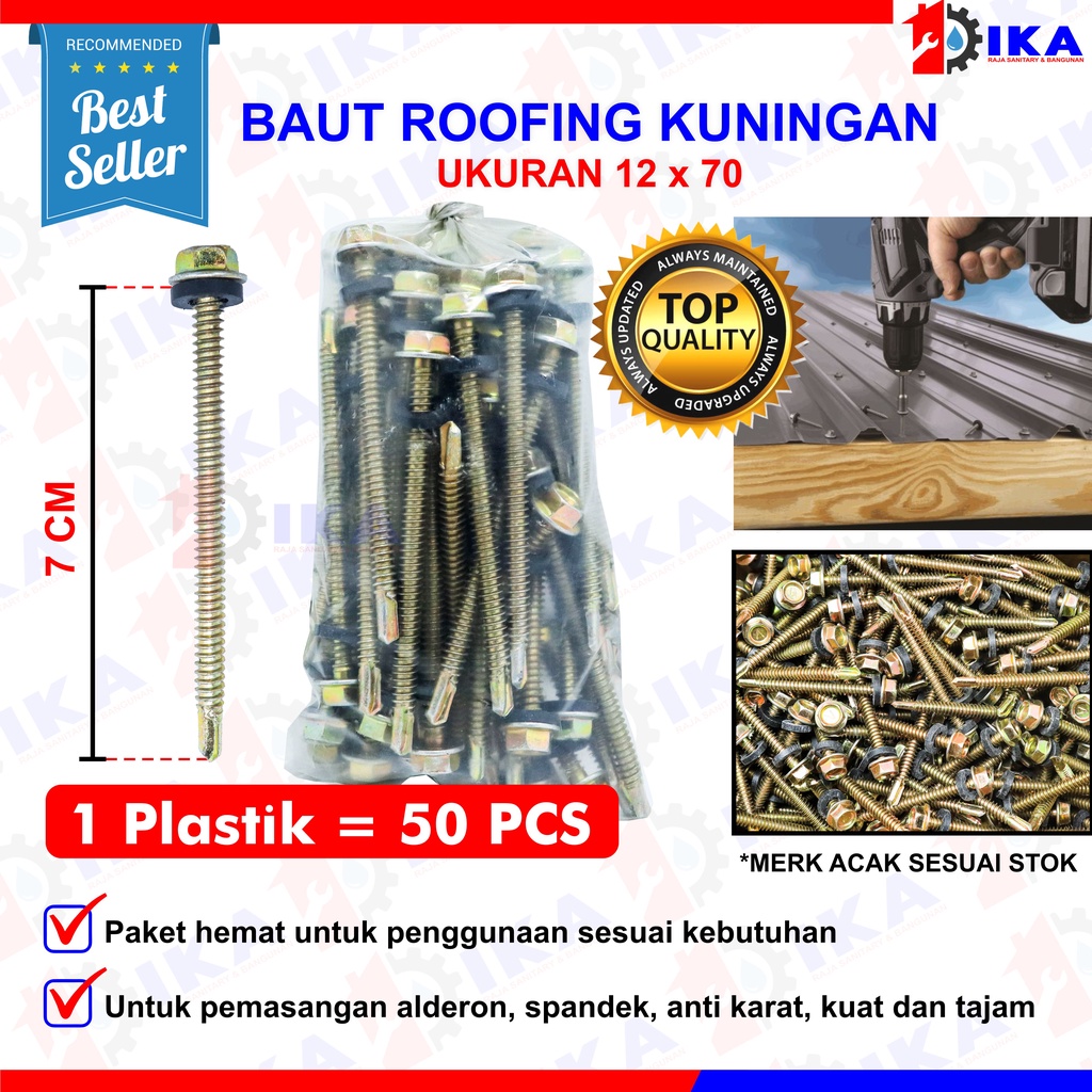 (50 PCS) Skrup Baut Roofing Kuning Ecer 12 x 30 50 70 MURAH / Self Drilling Screw 3cm 5cm 7cm /50pcs