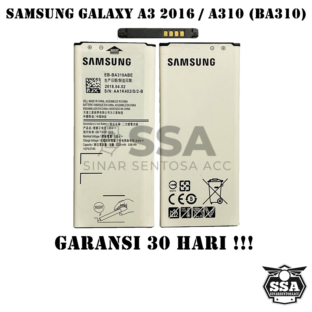 Baterai Original 100% Samsung Galaxy A3 2016 A310 BA310 EB-BA310ABE Batrai Batu Batre Battery Batrei Handphone ORI HP