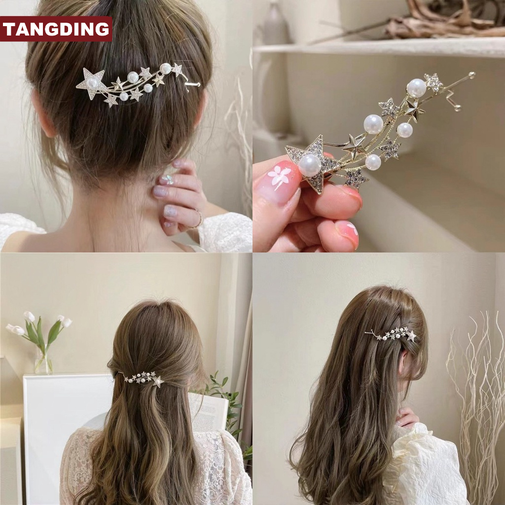 【COD Tangding】Jepit Rambut Bentuk Bintang Aksen Mutiara Untuk Wanita