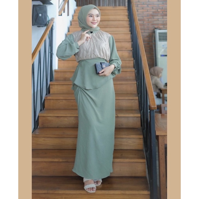 RACHEL ONE SET LACE / SET KONDANGAN / BRIDESMAID / LEBARAN / IDUL FITRI / RAYA SERIES / ILAYYA ONE SET-Sage