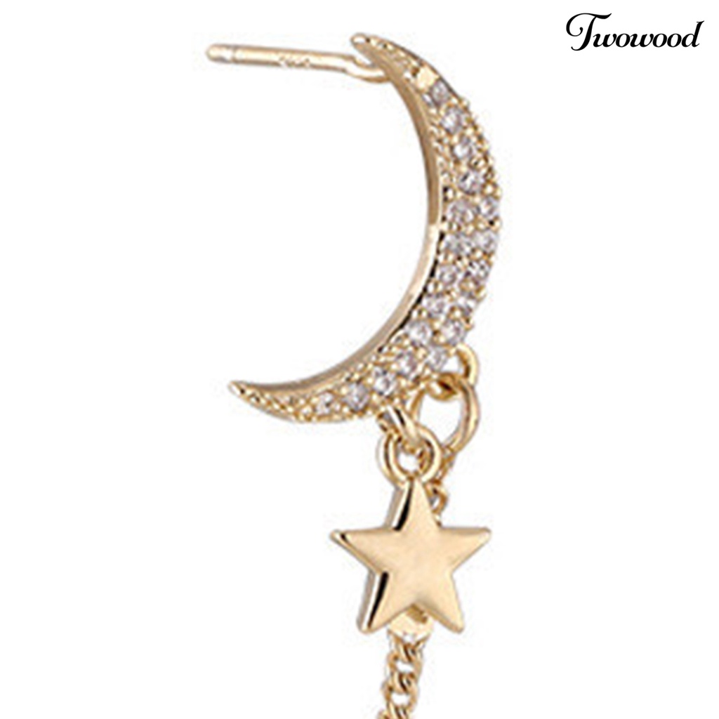 1 Pc Anting Stud Bentuk Bulan Aksen Berlian Imitasi Untuk Wanita