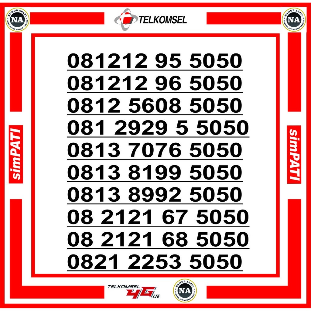 nomorcantik perdana simpati 4G 5050 h300