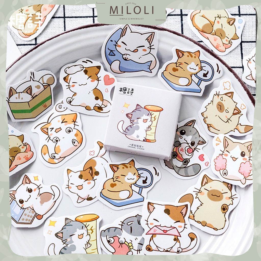

[MILOLI] 45 Pcs CAT Deco Sticker Planner DIY Scrapbook Stiker Lucu Kucing Dekor Kotak - B0028