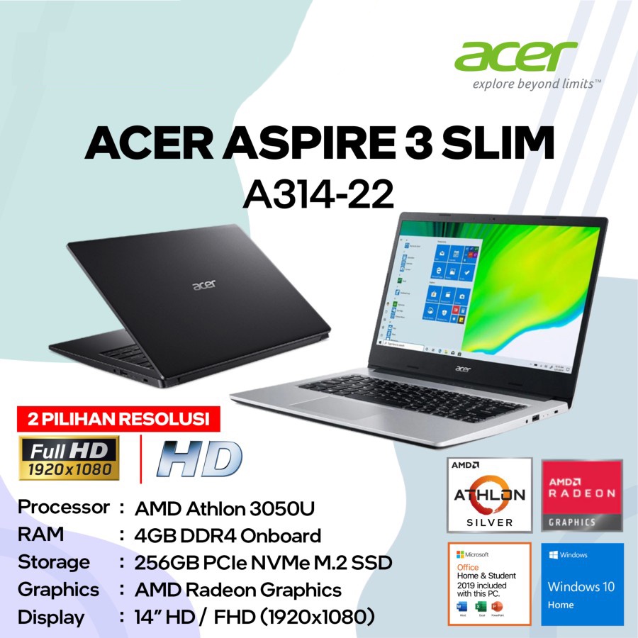 Laptop Acer Aspire 3 A314-22-A5UW AMD 3020e 4GB 256GB 14&quot; OHS Win11