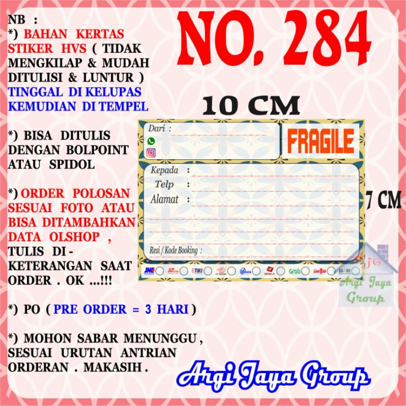

Stiker HVS - Stiker Pengiriman - Sticker Alamat Olshop Murah Nomer 284-10x7cm