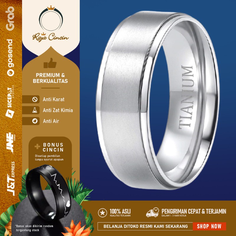 Cincin Titanium Perak Pria Wanita Hitam Mewah Keren Polos Cowo