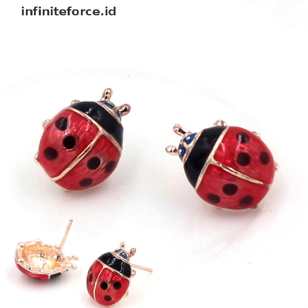 Anting Stud Desain Kumbang Warna Merah