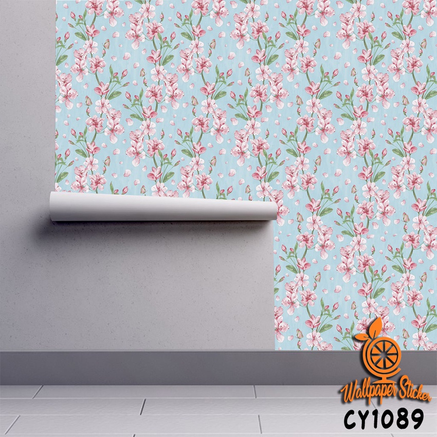 Wallpaper dinding 3d kamar tidur / Wallpaper dinding kamar tidur anak wallstiker Motif Tangkai Bunga Ukuran 45cm x 9m