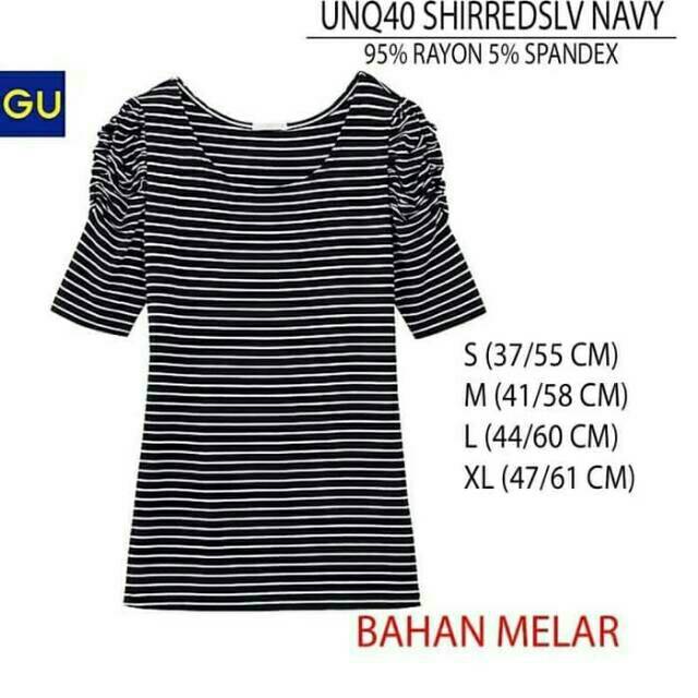 Blouse GU by Uniqlo Shirred Stripe Black