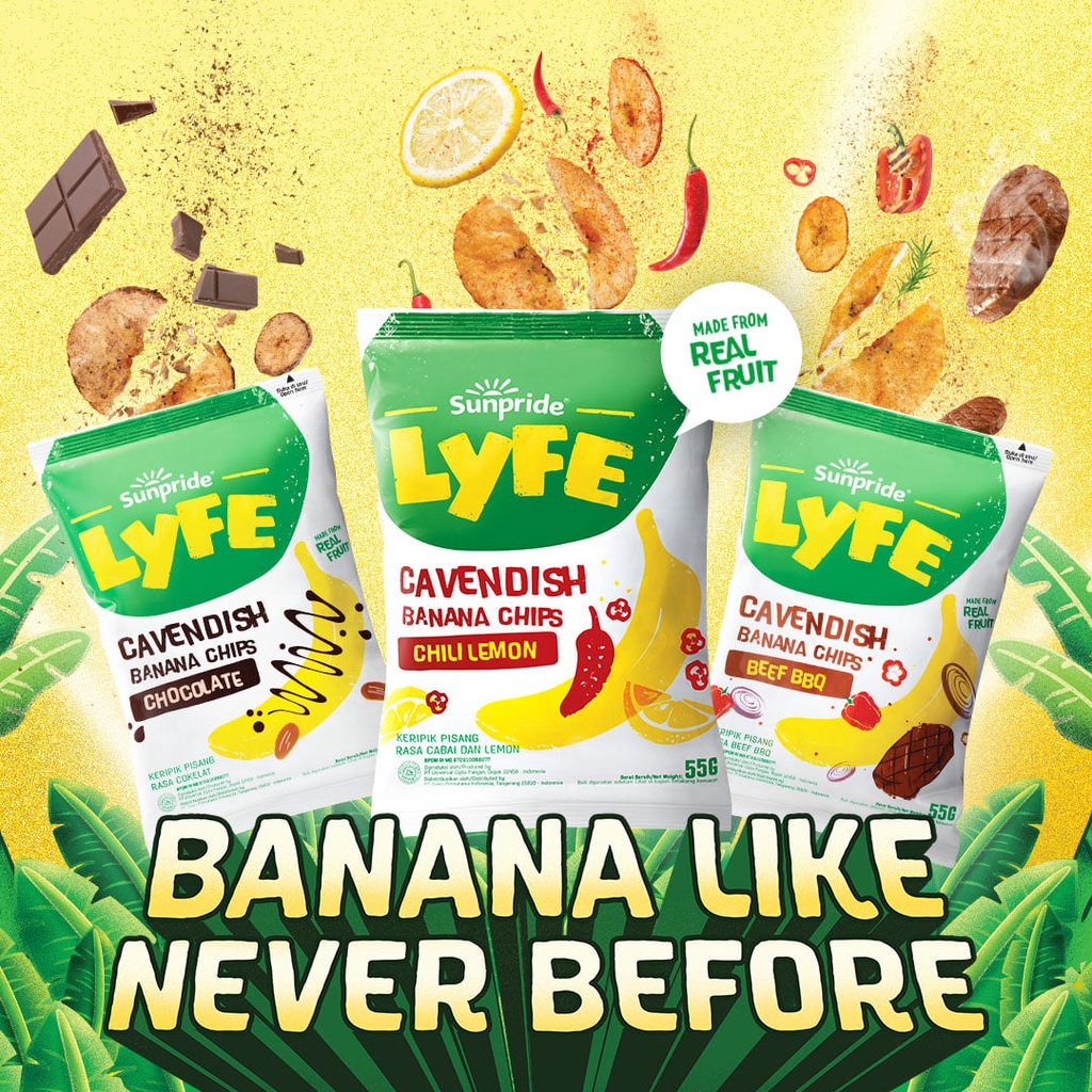 

SUNPRIDE Lyfe Banana Chips Cavendish Chili Lemon & Chocolate Pouch 55gr