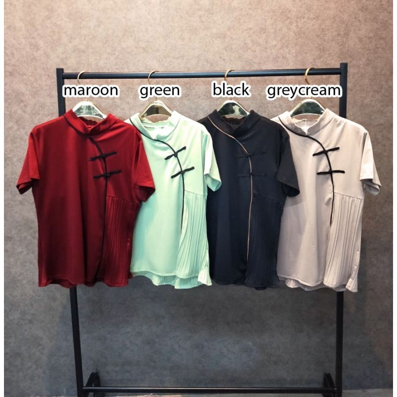 [baju wanita korea]  Baju Atasan Cheongsam Wanita Blouse Korea Import Merah Hitam