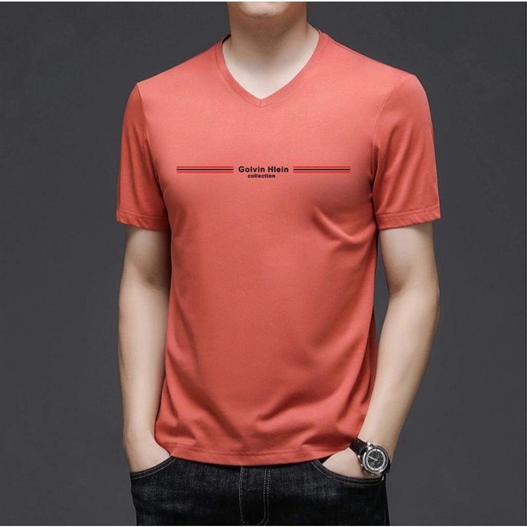 TORETTO-Kaos keren V-neck lengan pendek / baju kaos kerah V slim fit unisex / kaos Vneck elegant - GOLVIN