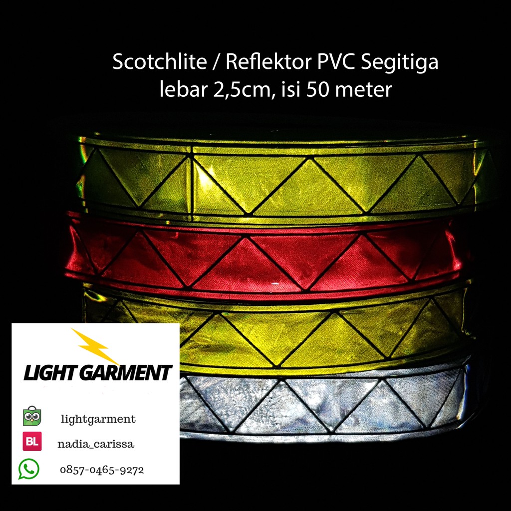 Pita Scotchlite Skotlet Scotlight PVC Reflektif 2,5 cm per rol 50 meter motif Segitiga / Pita Reflektor Baju Safety Wearpack 1&quot;