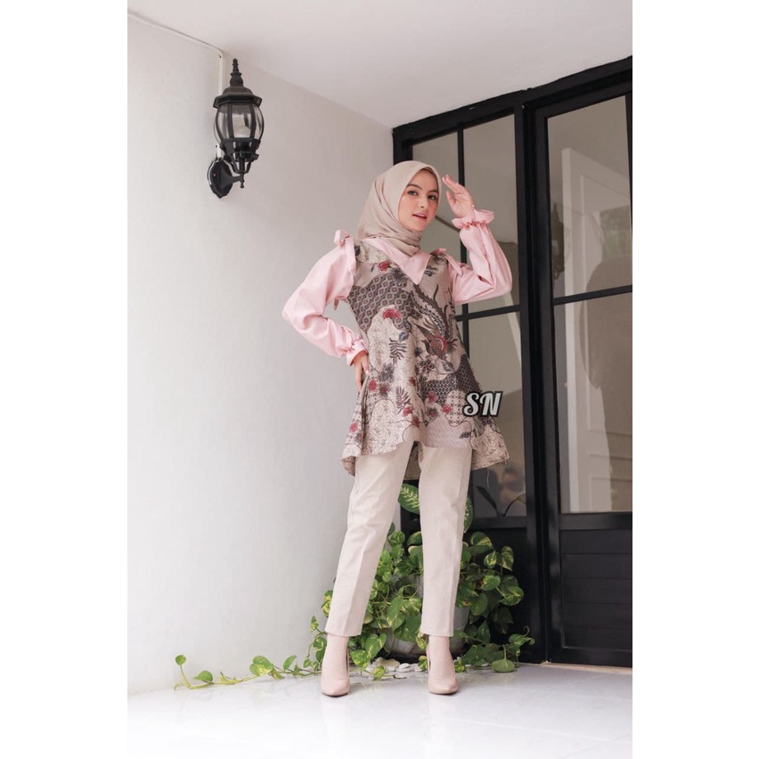 Blus Batik Fashion Motif Unik Cantik Size Standar Jumbo Formal Seragam Baju Kantor Karyawan Terbaru-1
