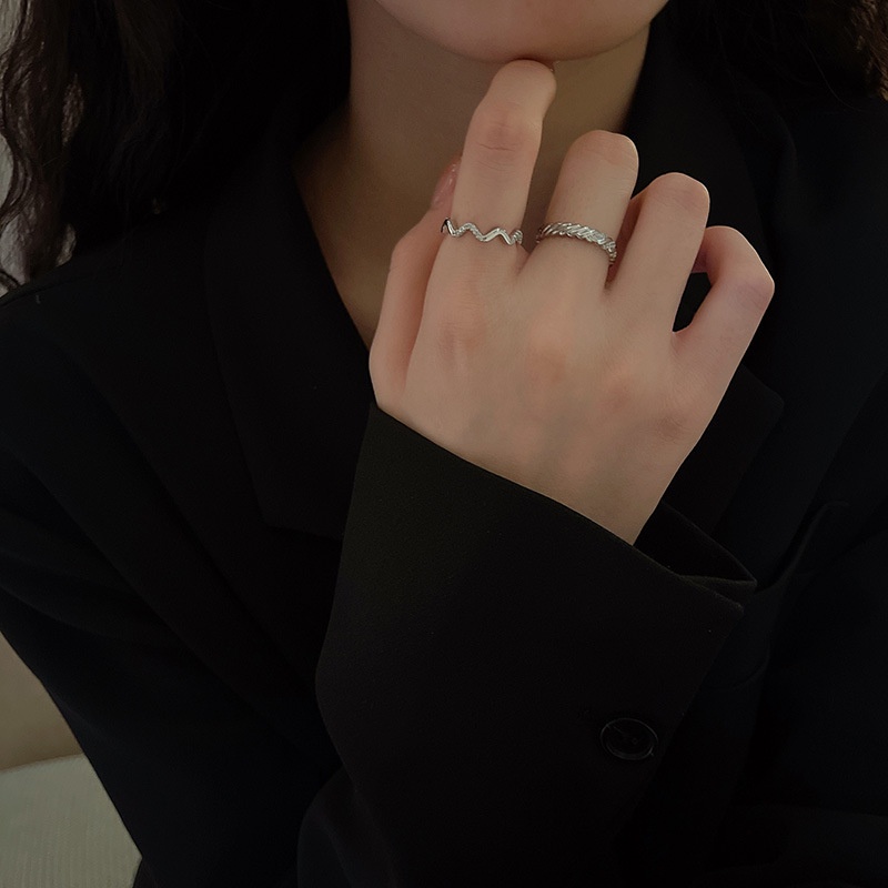 Cincin Jari Telunjuk Model Terbuka Dapat Disesuaikan Bentuk Geometris Warna Silver Untuk Wanita