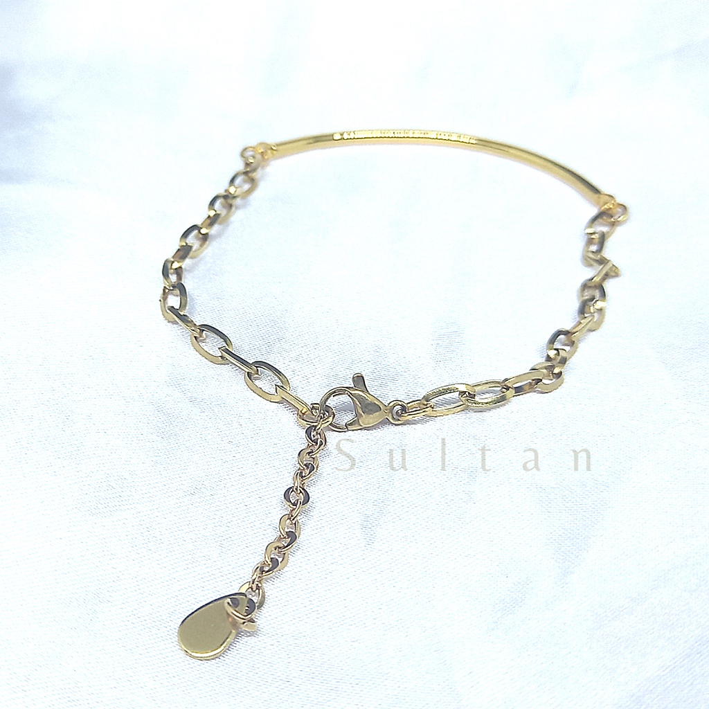 SULTAN BARCELET GELANG TANGAN WANITA PADUAN RANTAI TITANIUM DENGAN TANGKAI LOGAM KUNINGAN LAPIS EMAS