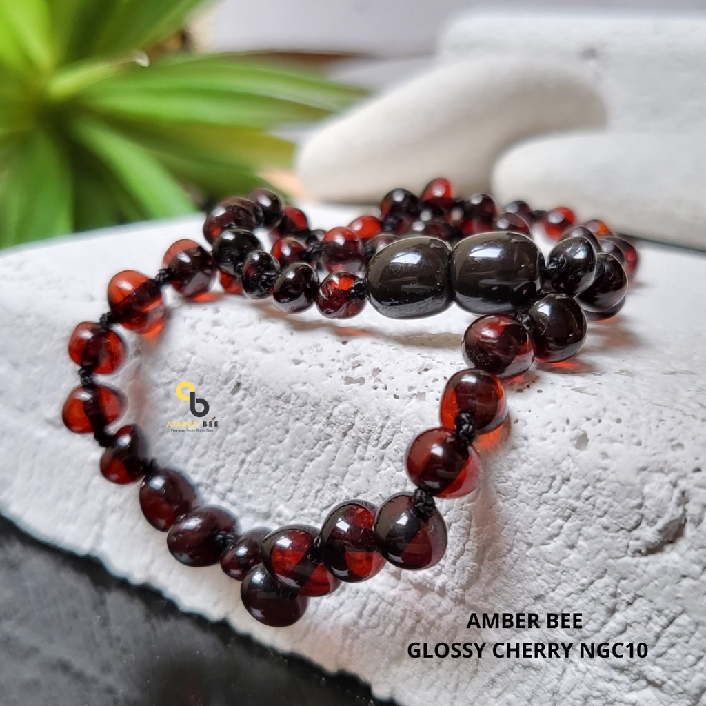 AMBERBEE Kalung Amber Baby dan Anak TK/SD Anti Sakit Gigi Premium Glossy Black Cherry NGCY10