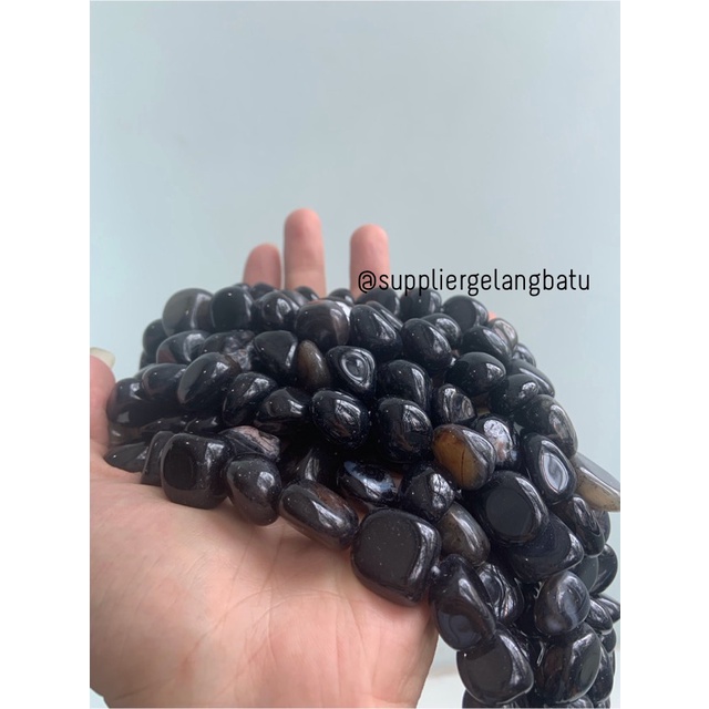 manik Batu alam black agate hitam Beads 14 x 12mm bahan gelang kalung