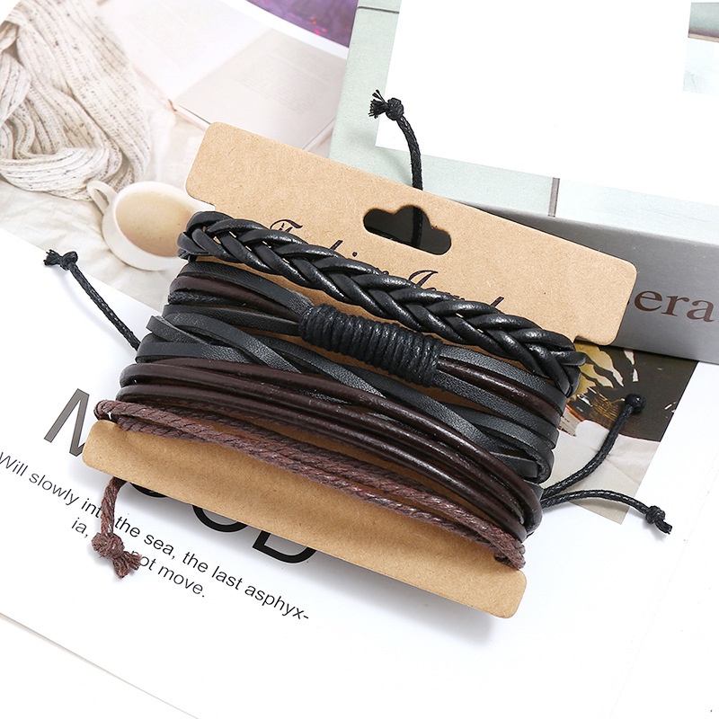 1 Set 4 PCS Gelang Multilayer Ukuran 18CM Untuk Pria