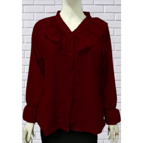 Atasan Blouse Ruffle Ruffel Wanita Top Import Rumbai Leher V Neck Terbaru Kekinian