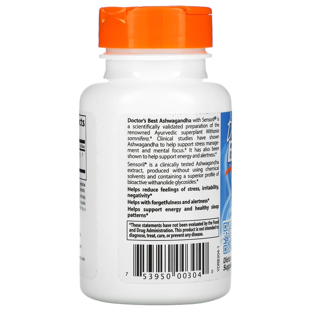 Doctors Best Ashwagandha Featuring Sensoril 125 mg 60 Veg USA