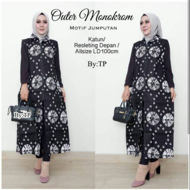 BATIK PEKALONGAN OUTER LONGCARDY MONOKROM RH