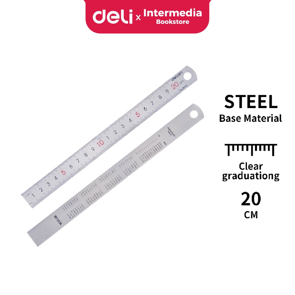 

Deli 8462 Penggaris baja berkualitas tinggi tahan gores 20cm