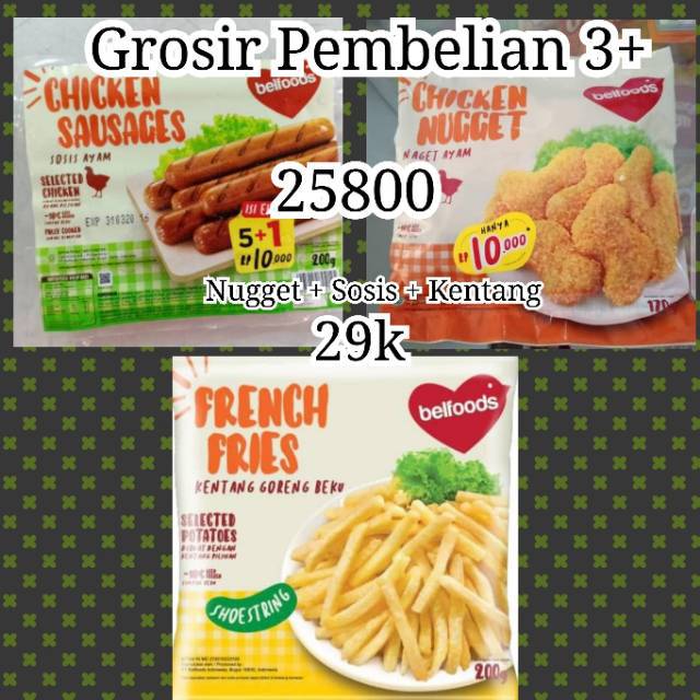 

Belfoods Paket Hemat Kentang 200g + Nugget 170g + Sosis 200gr Surabaya Favorite Termurah Murah